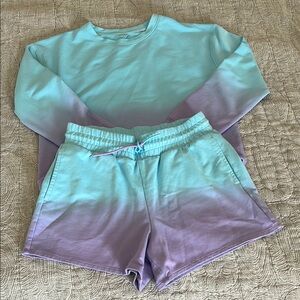 All In Motion Blue and Purple Ombre Sweatshirt and Shorts Set